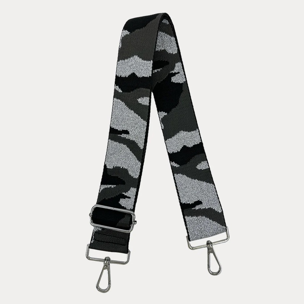 Ahdorned camo woven black and silver guitar strap